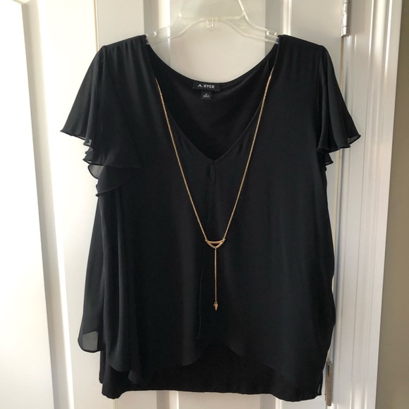 A. Byer Black Flutter Sleeve Top - Picture 1 of 8